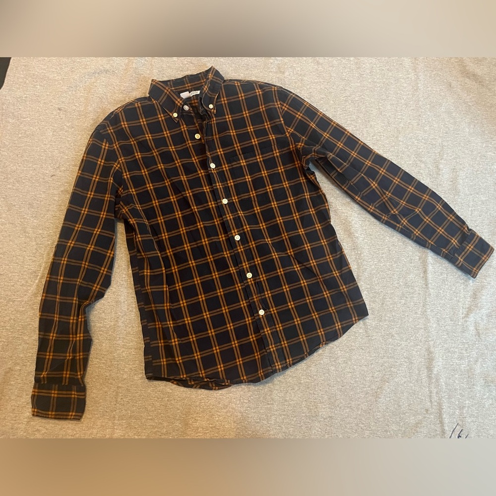 Old Navy Men’s Small Slim Fit Plaid Button Down Dark Navy & Yellow 100% Cotton